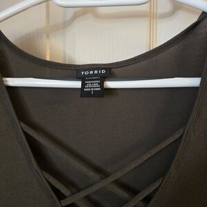 Torrid Olive Green Babydoll Top with Crisscross Detail